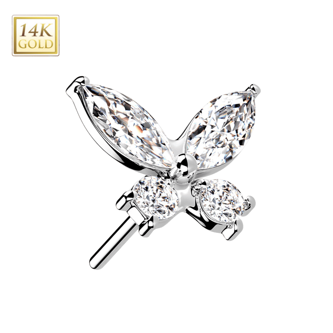 white gold 14k butterfly gem threadless top earring