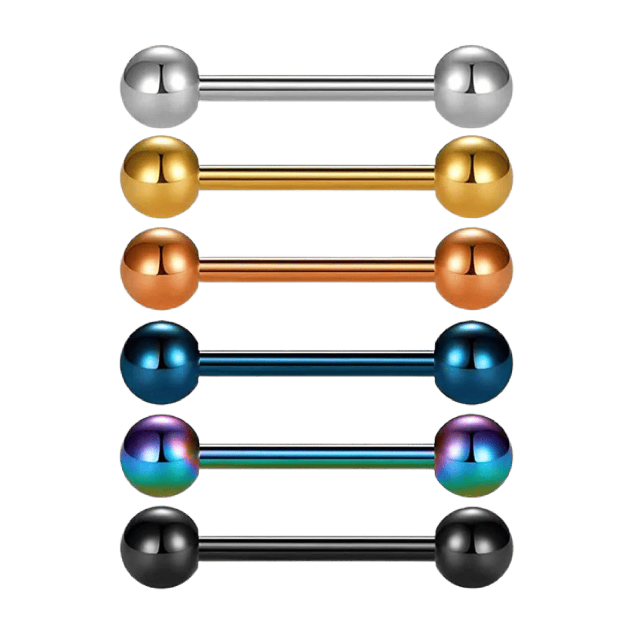 multicolor ball ends straight barbell for nipple and tongue piercing