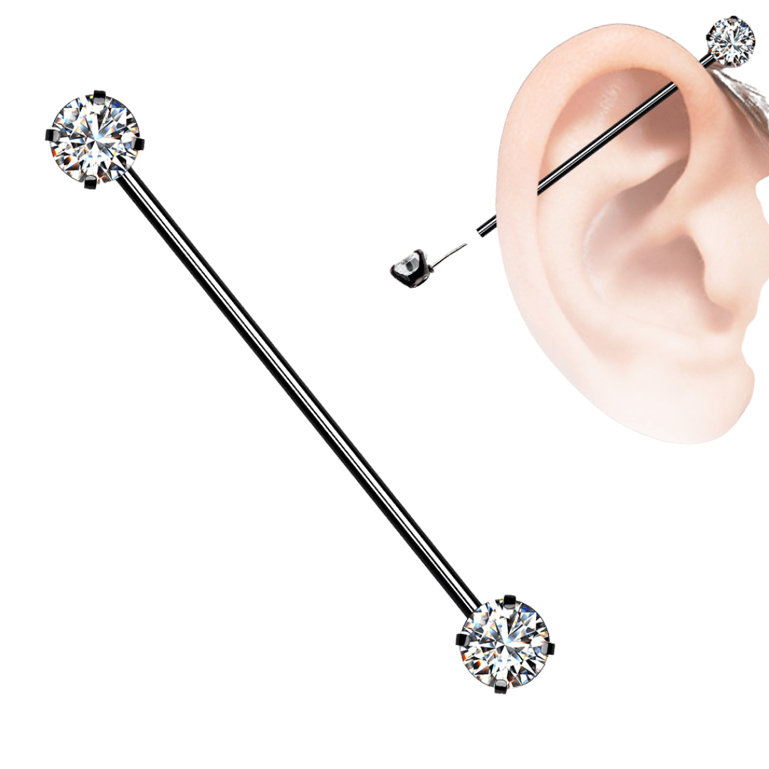 industrial piercing jewelry solitaire gem threadless barbell