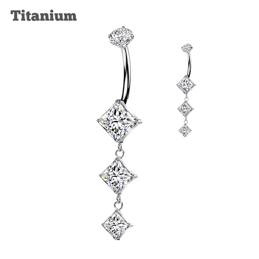 Titanium Dangling Trio Square Belly Barbell