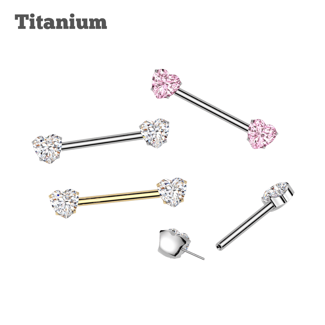 Titanium Heart Ends Threadless Straight Barbell