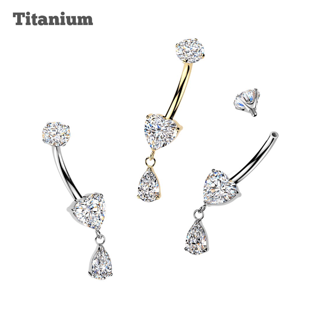 Titanium Heart with Dangling Teardrop Belly Barbell