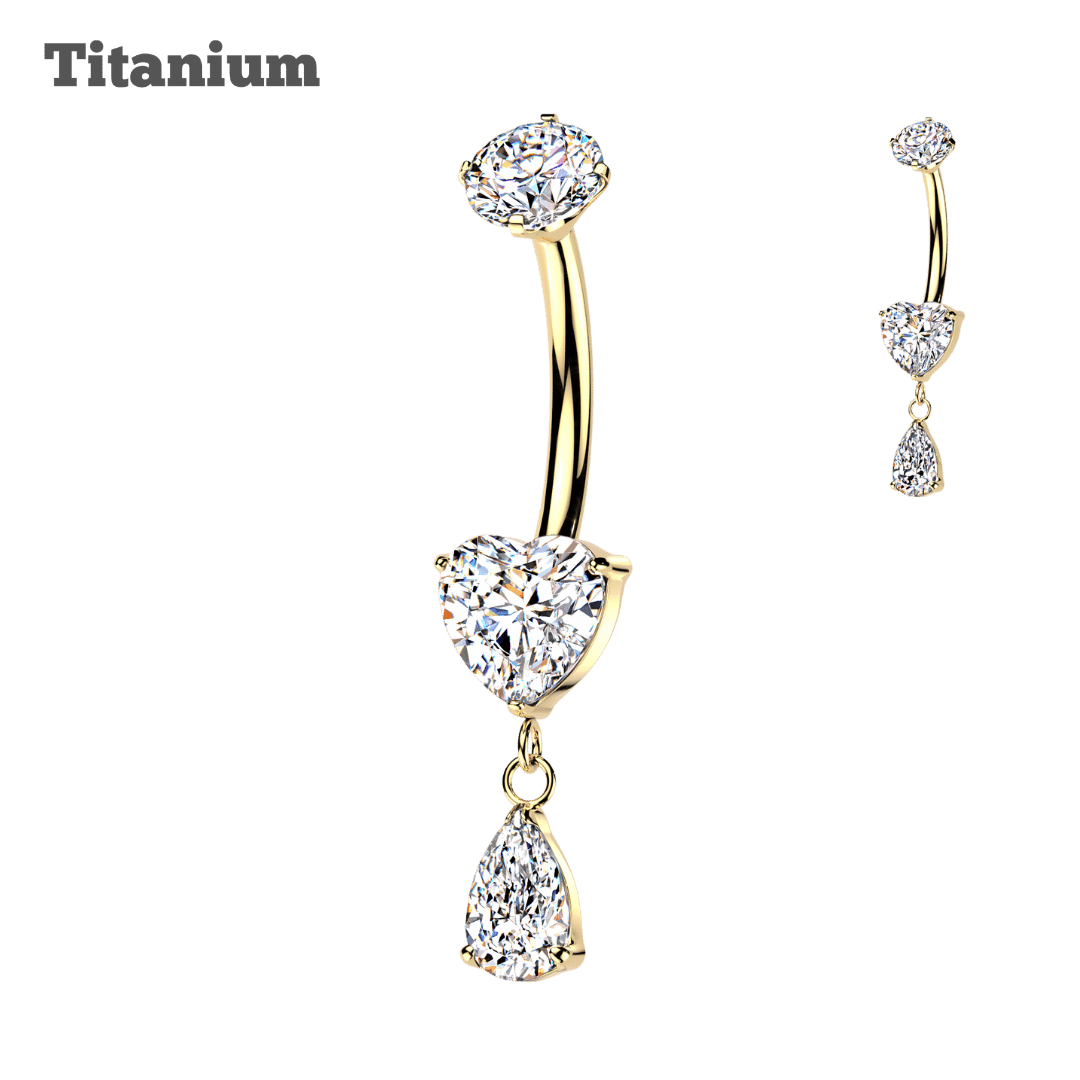 Titanium Heart with Dangling Teardrop Belly Barbell