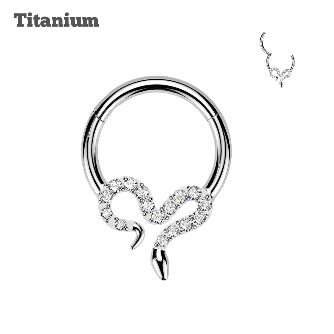 Titanium Paved Slithering Snake Hinged Hoop