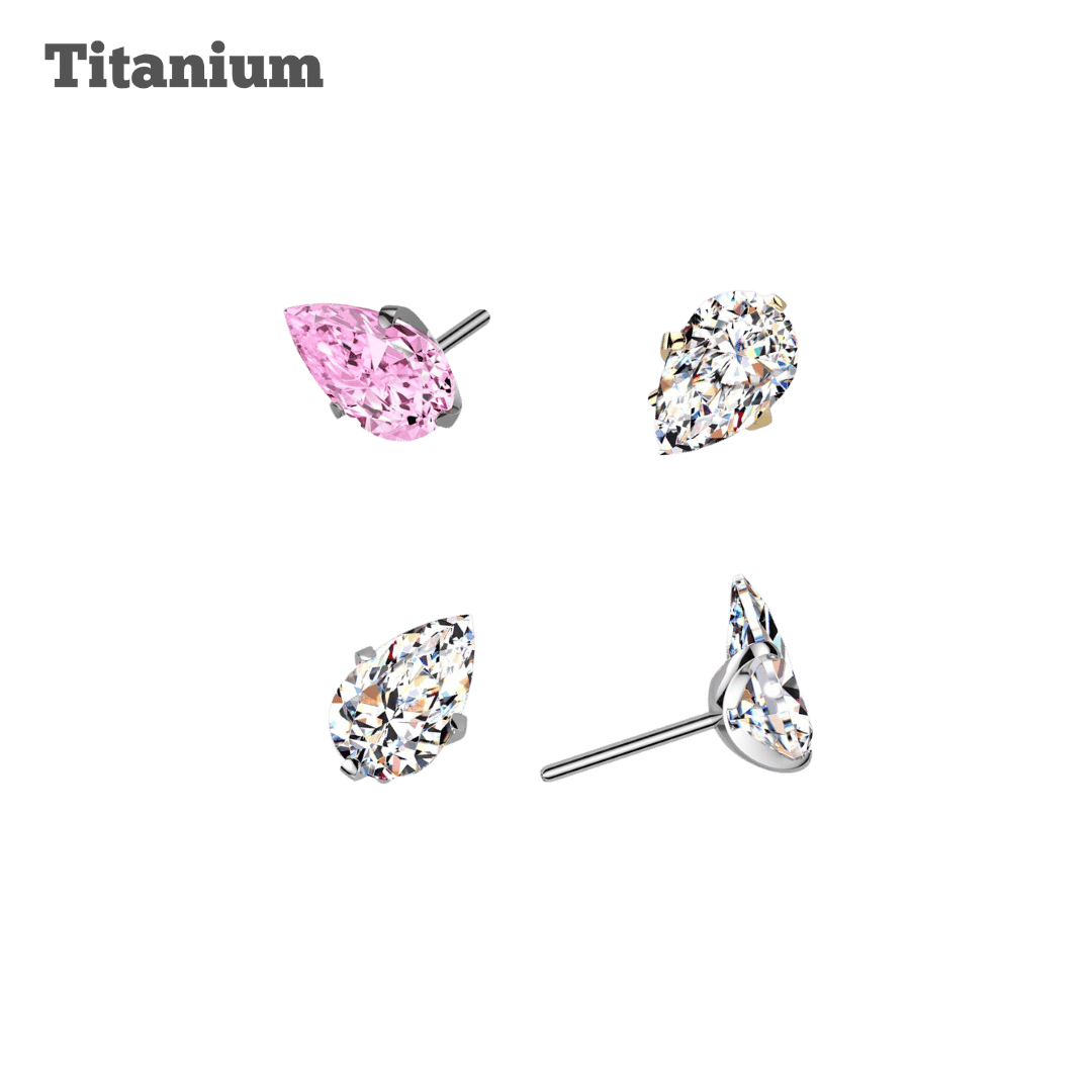 Titanium Pronged Teardrop Gem Threadless Top