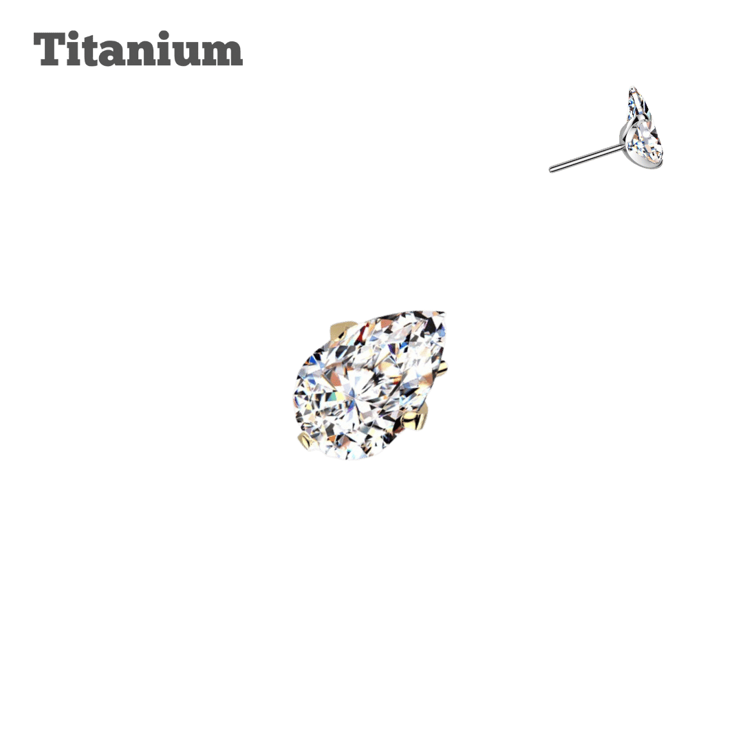 Titanium Pronged Teardrop Gem Threadless Top