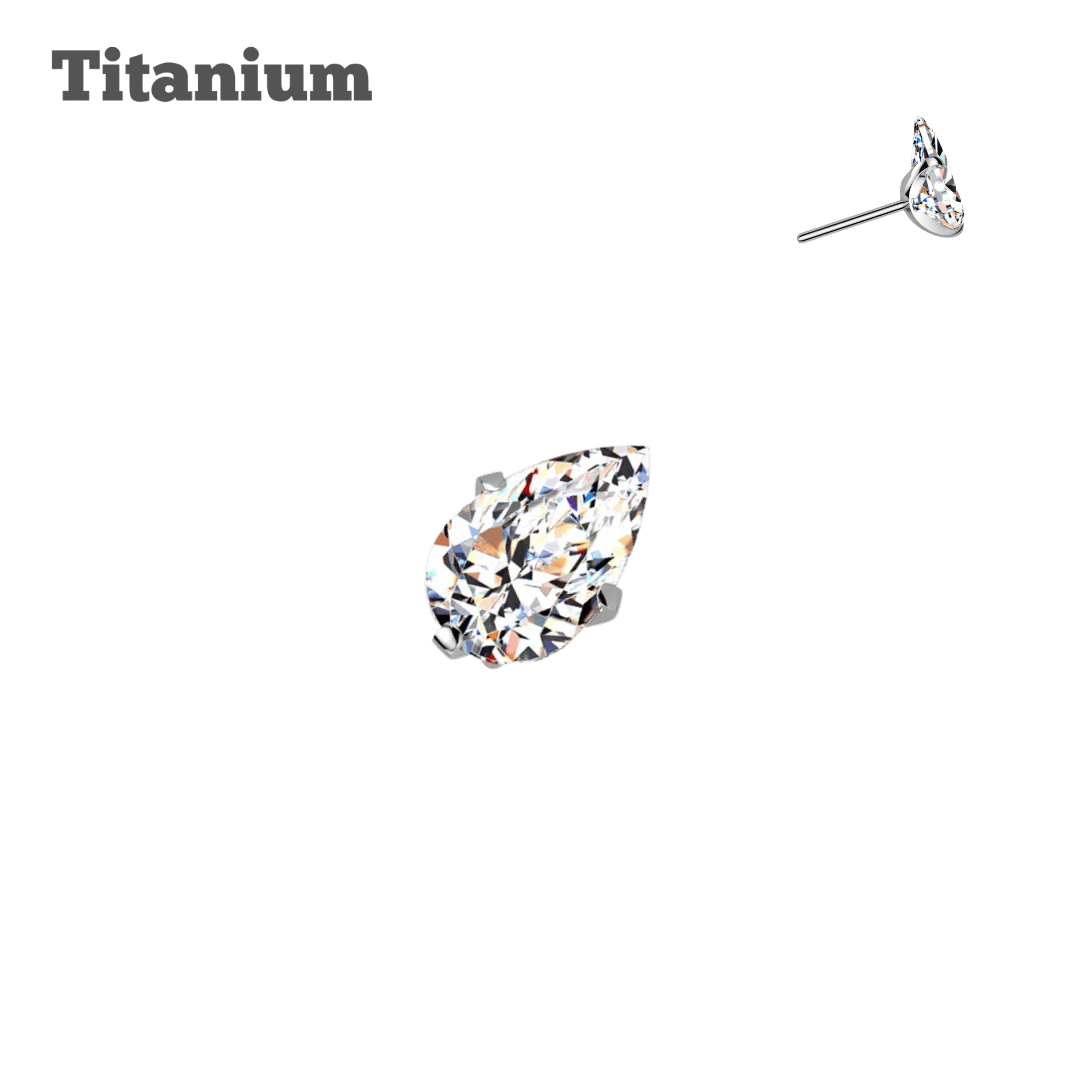 Titanium Pronged Teardrop Gem Threadless Top
