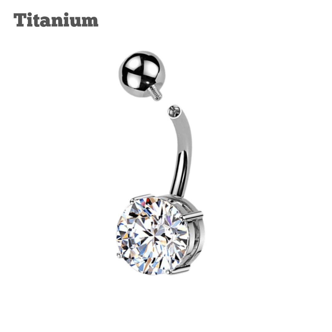 Titanium Round CZ Bezeled Top Belly Barbell