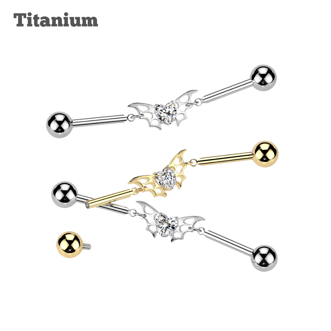 Titanium Heart Wing Chained Industrial Barbell