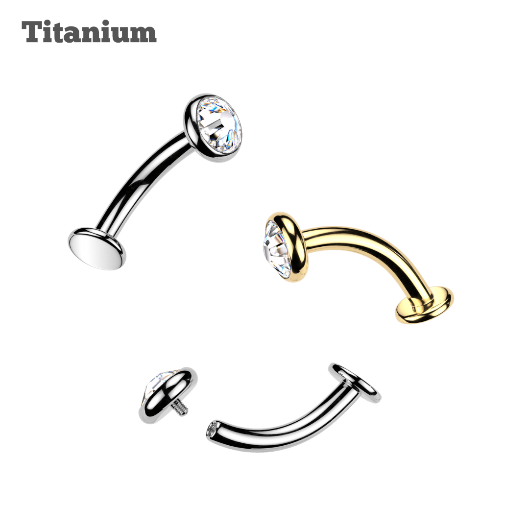 Titanium Reverse Flat Bezeled Gem Belly Barbell