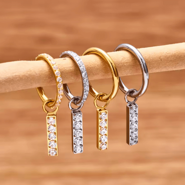 Titanium Outfacing with Paved Line Dangling Hinged Hoop