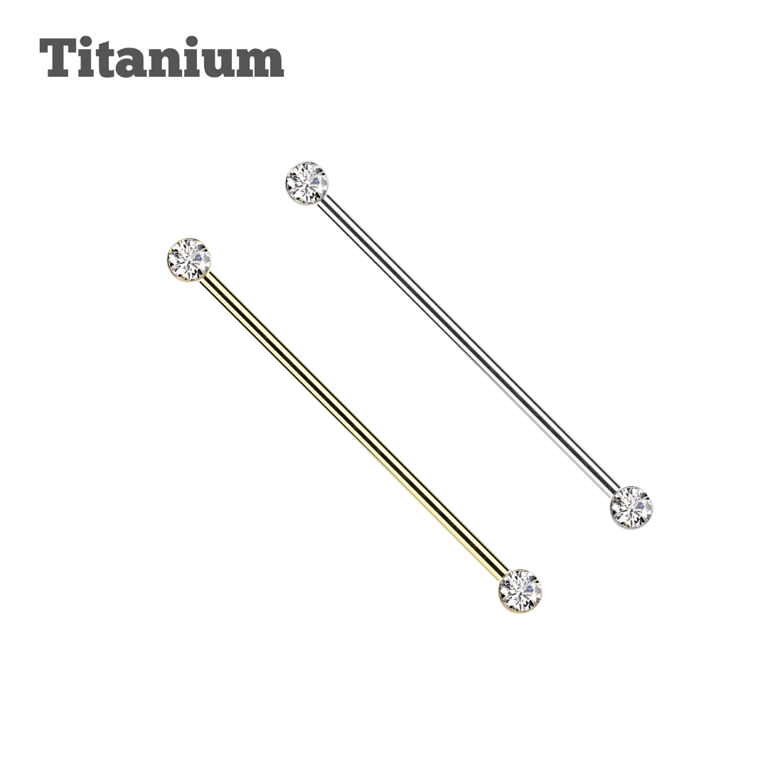 industrial piercing jewelry titanium bezeled flat gem threadless straight barbell