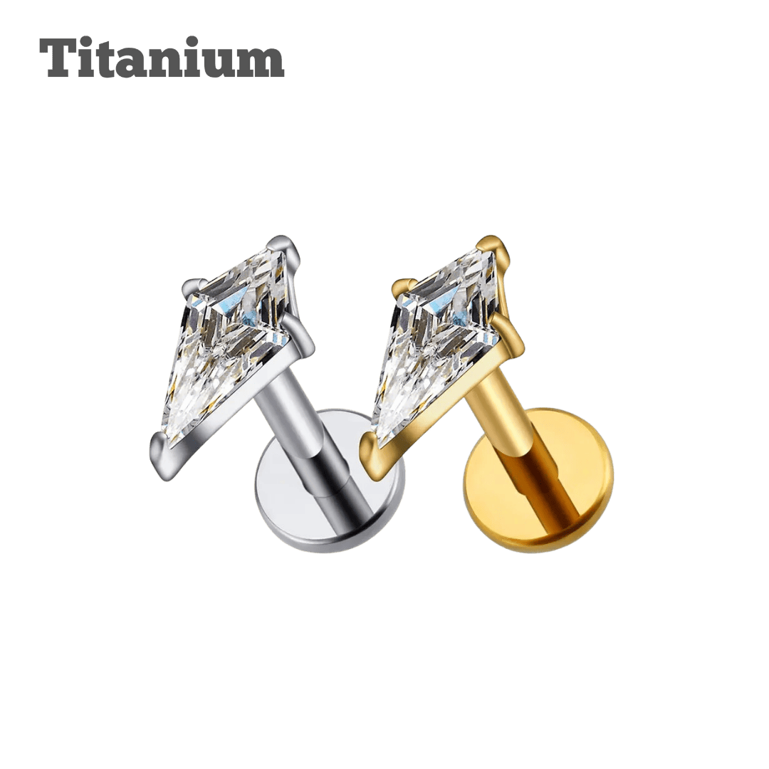 titanium diamond cut gem threaded labret ear piercing jewelry
