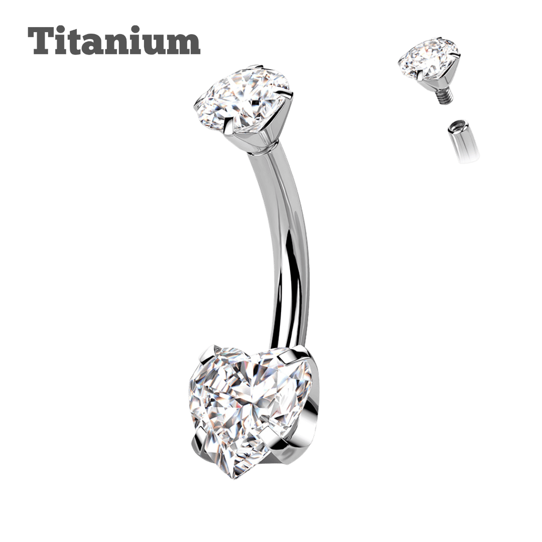 steel color belly piercing jewelry titanium pronged heart gem barbell