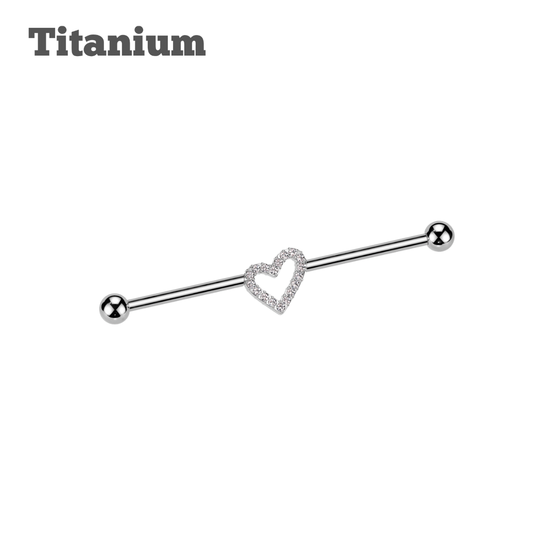 Titanium Studded Heart Threaded Industrial Barbell