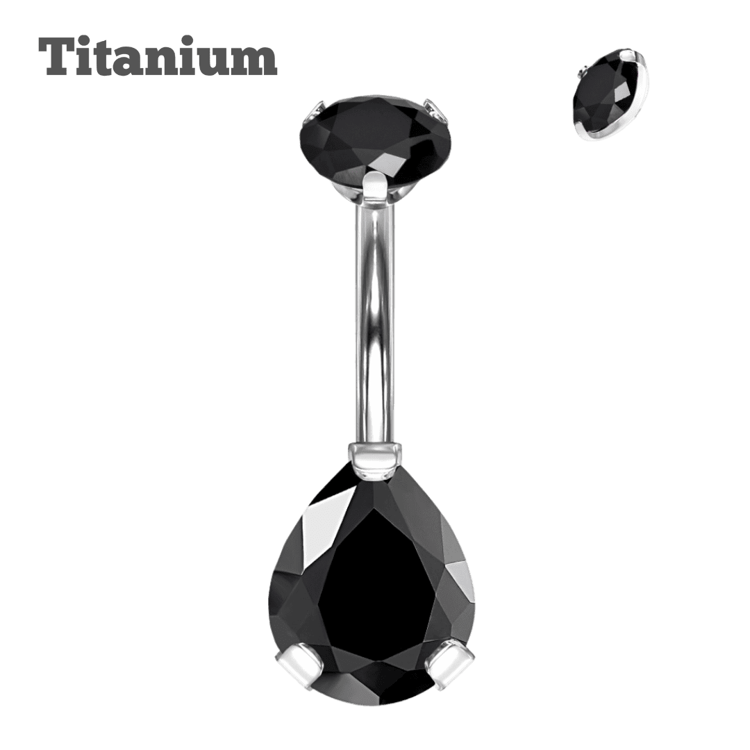 black teardrop gem titanium belly barbell
