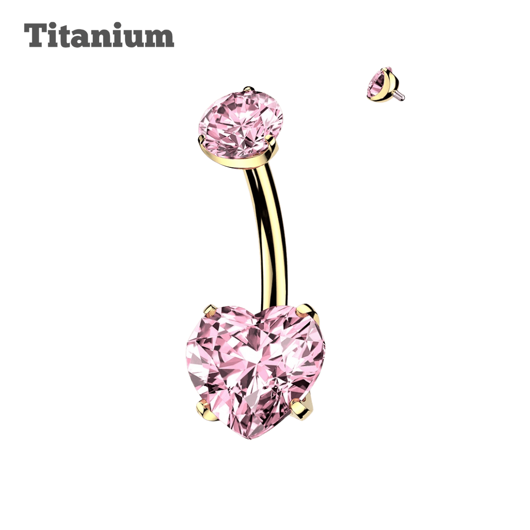 Titanium Pronged Heart Gem Belly Barbell