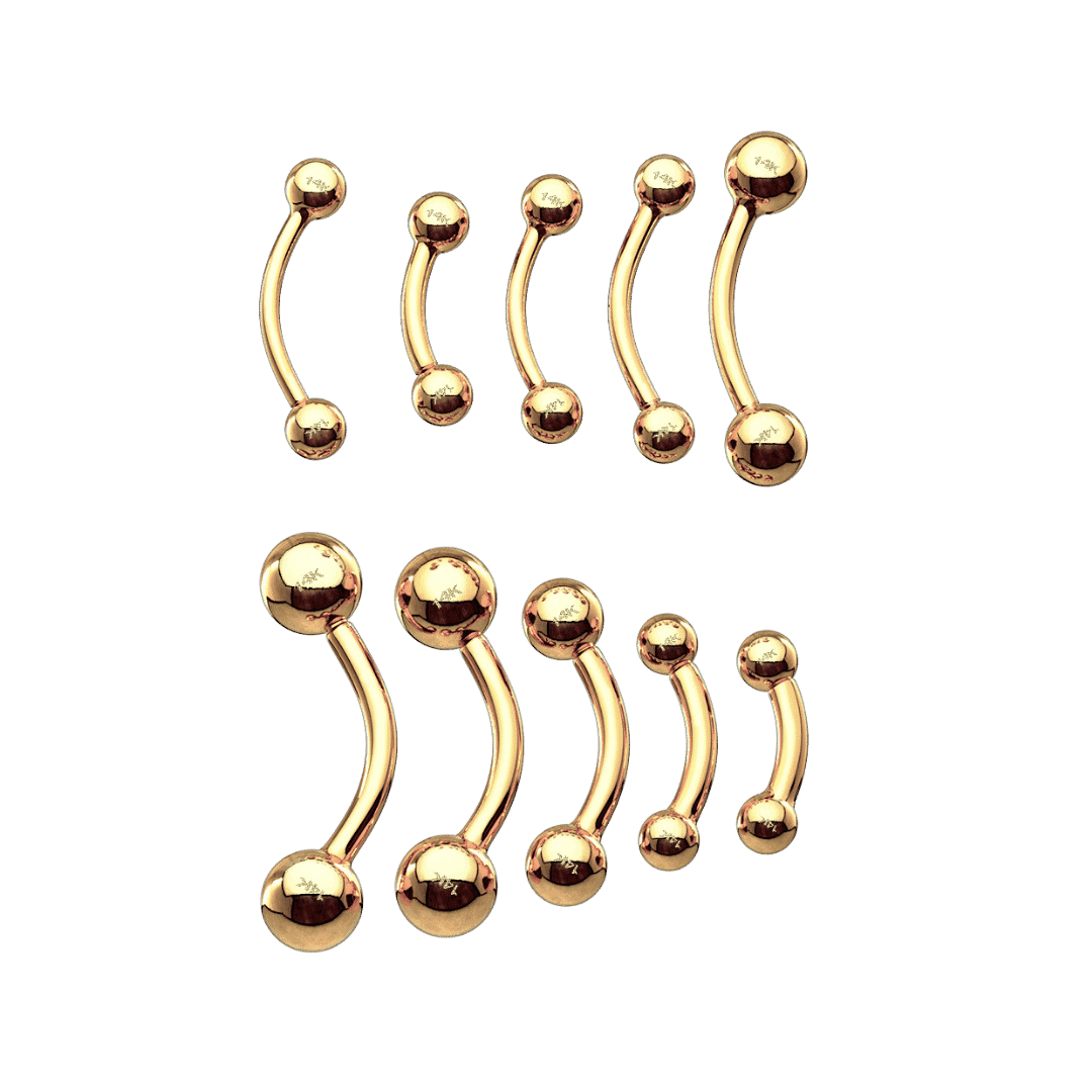 14k yellow gold curved barbell plain ball ends for rook piercing