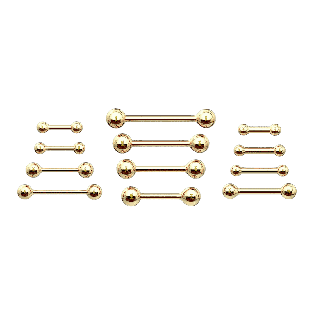 eyebrow industrial piercing straight barbell jewelry 14k plain ball ends