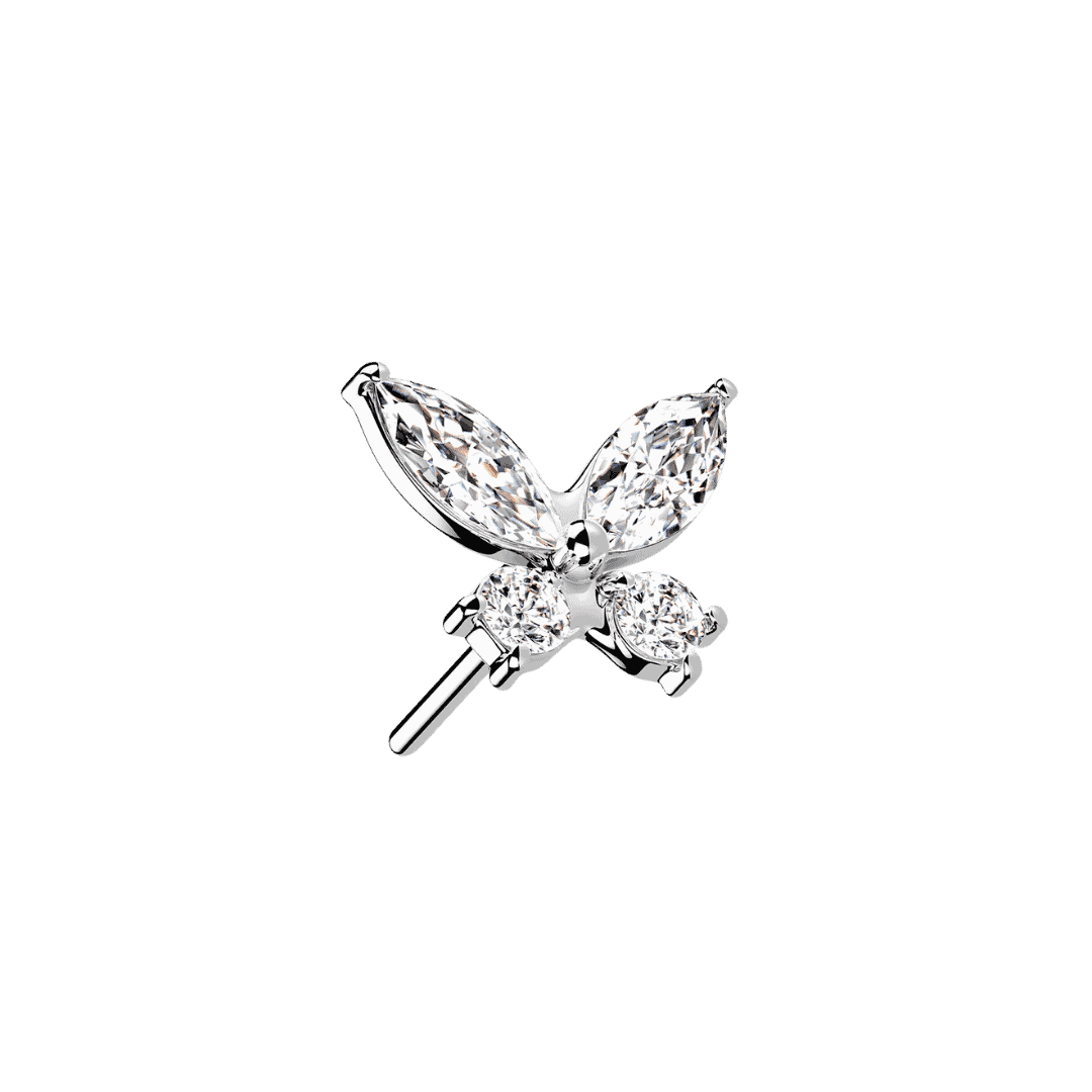 butterfly gem threadless top only 14k white gold