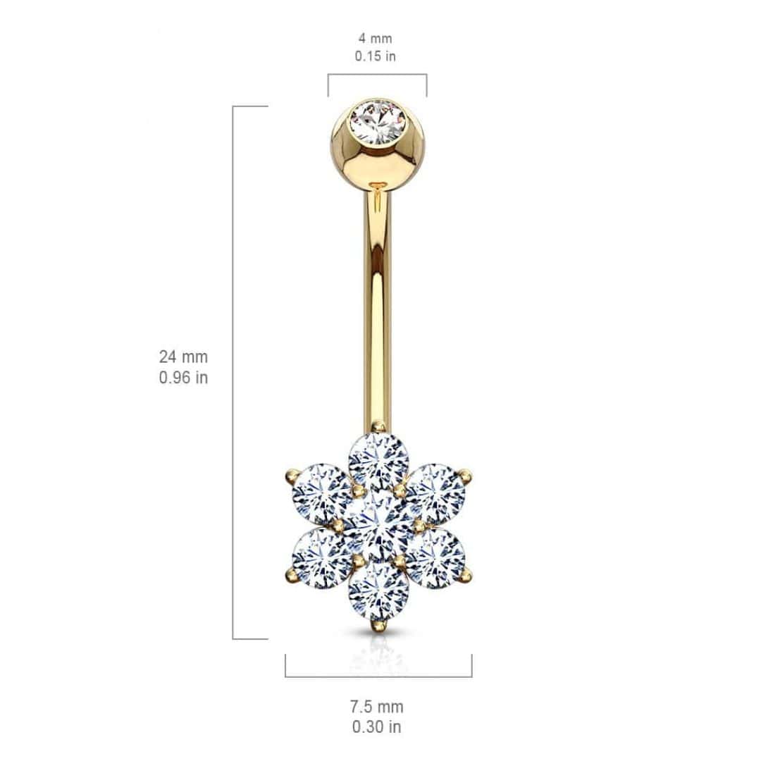 jewelry size flower gem belly barbell
