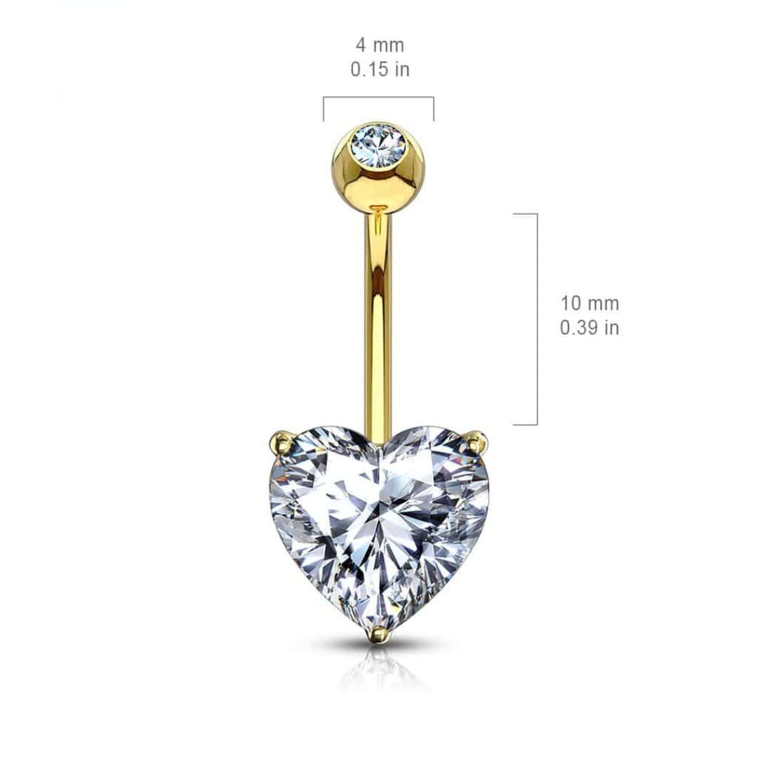 jewelry size heart gem belly barbell