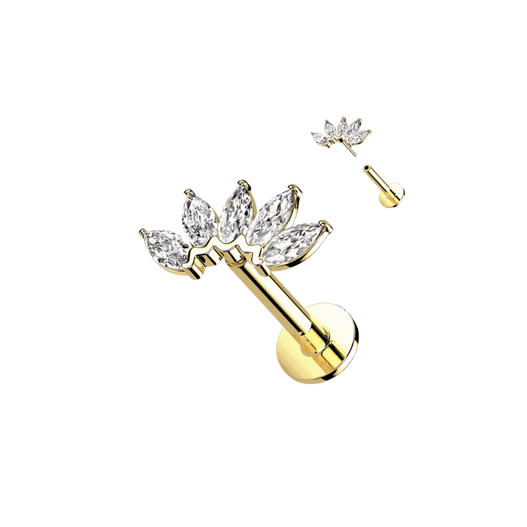 lobe piercing jewelry 14k yellow gold marquis gem cluster earring