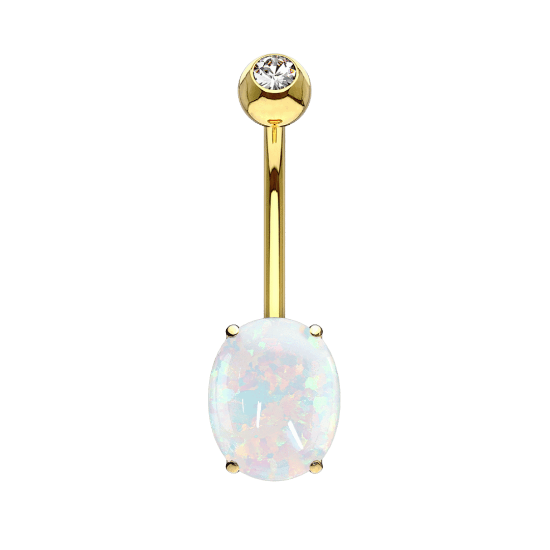 14k yellow gold oval opal belly piercing