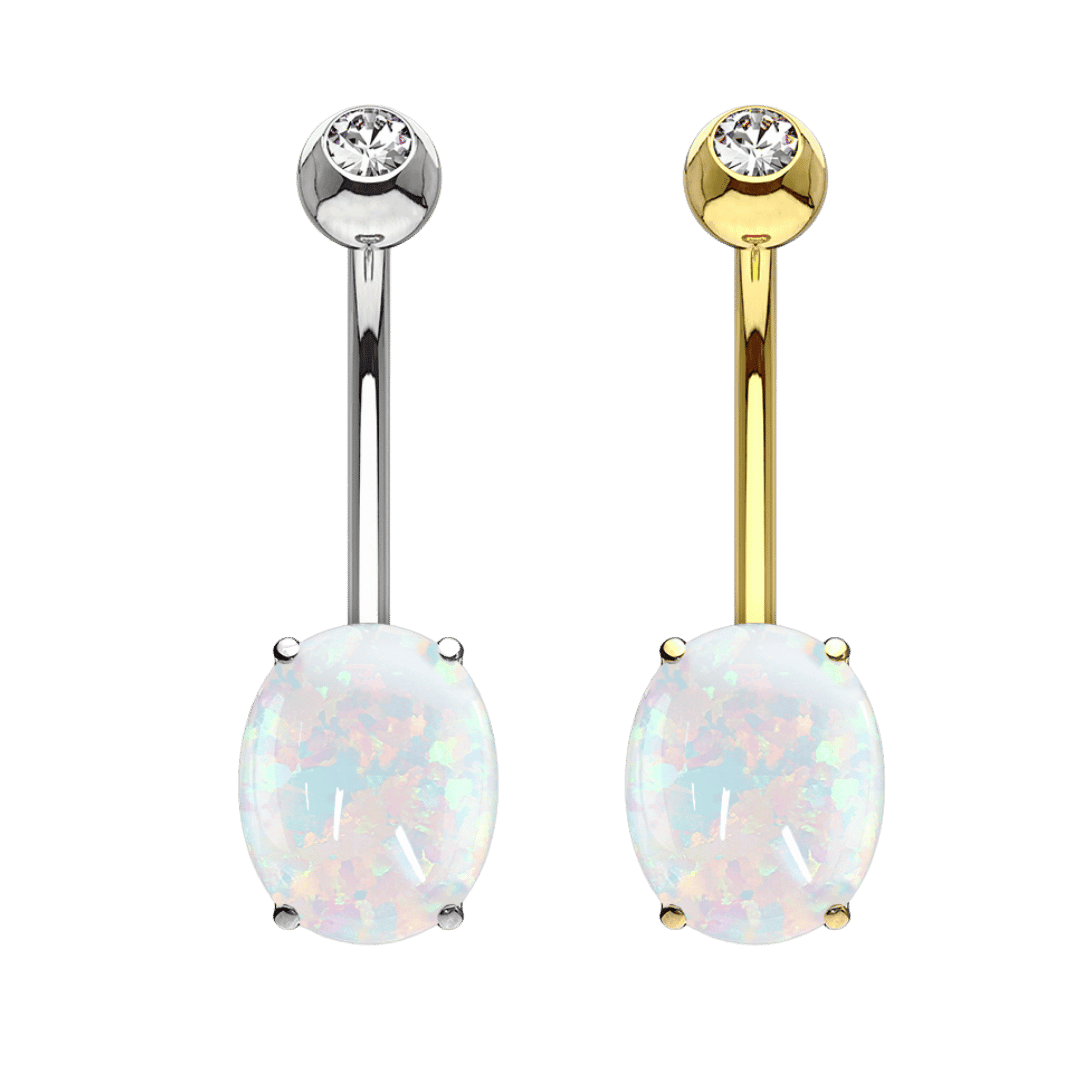 belly piercing jewelry oval opal 14k pure gold