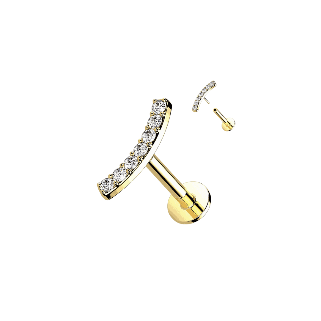 14k yellow gold paved curved line labret ear helix piercing