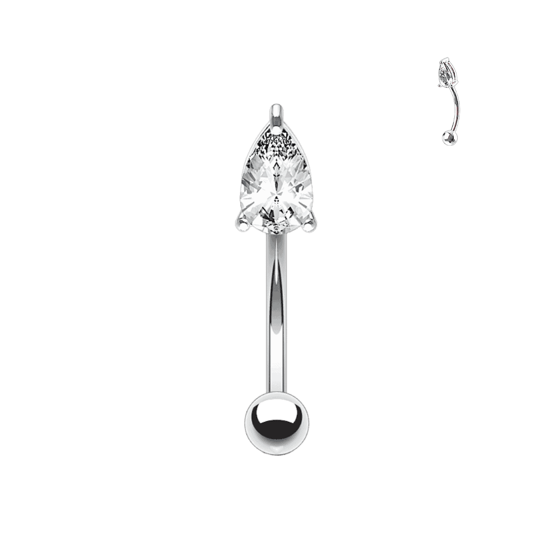 white gold 14k pear gem top rook barbell