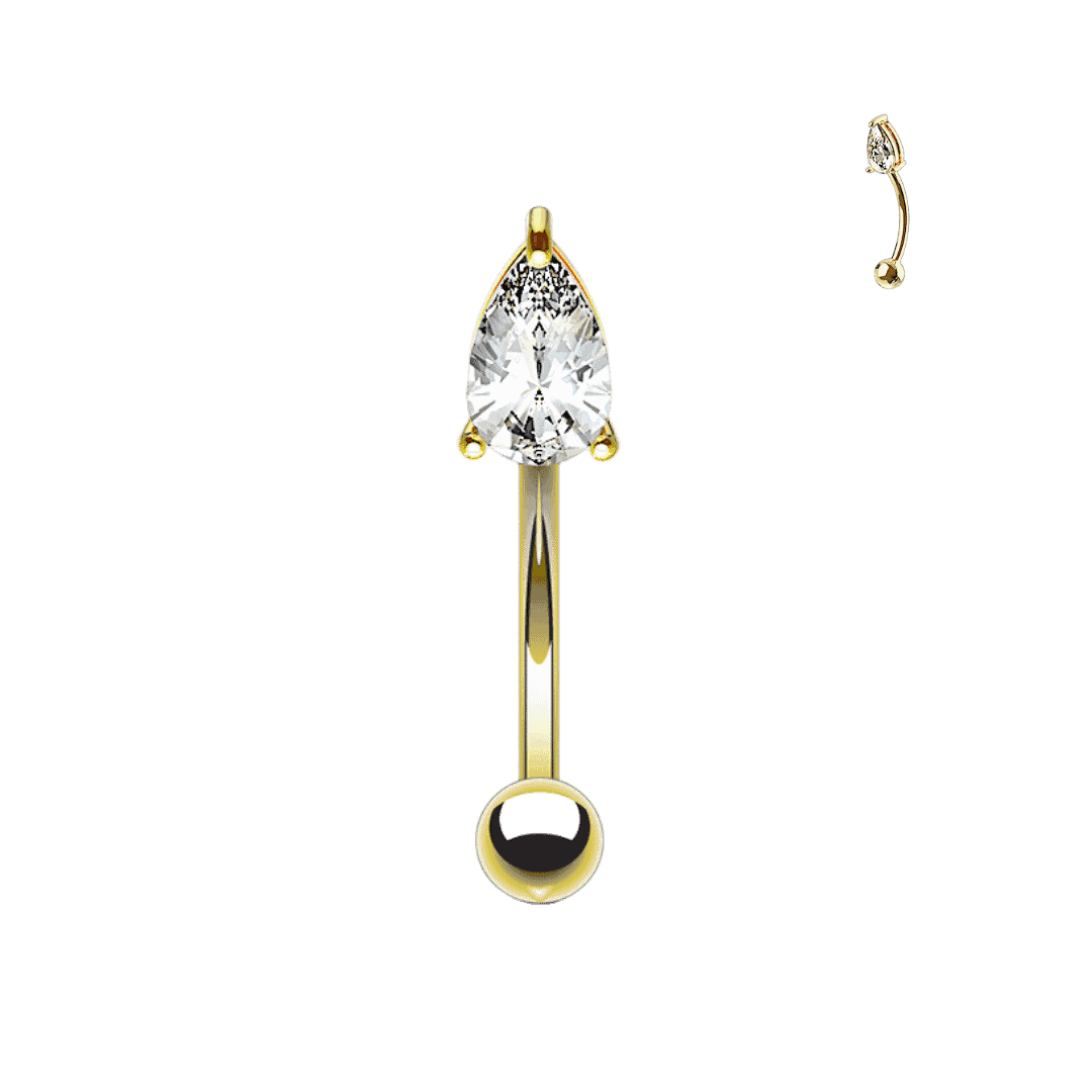14k yellow gold rook piercing jewelry pear gem top curved barbell
