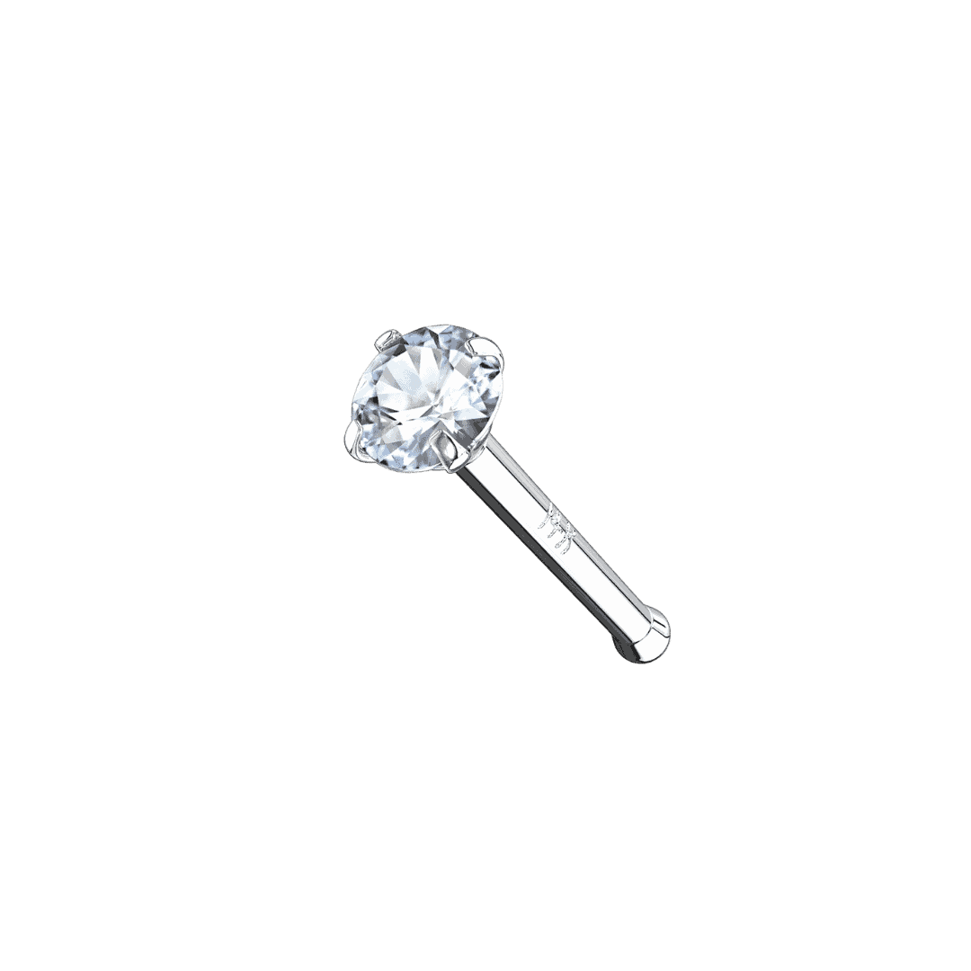 14k white gold pronged gem straight nose stud