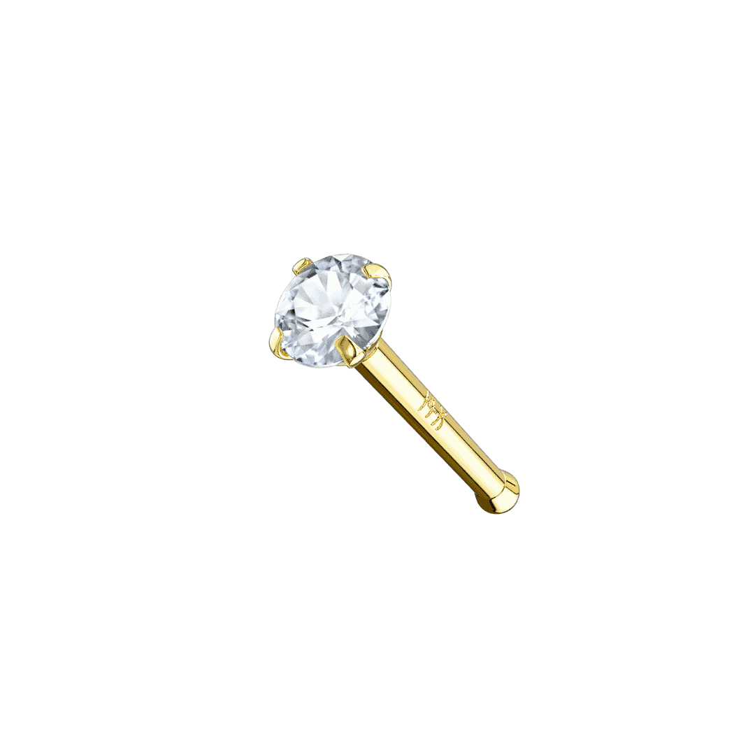 straight nose stud yellow gold 14k pronged gem top