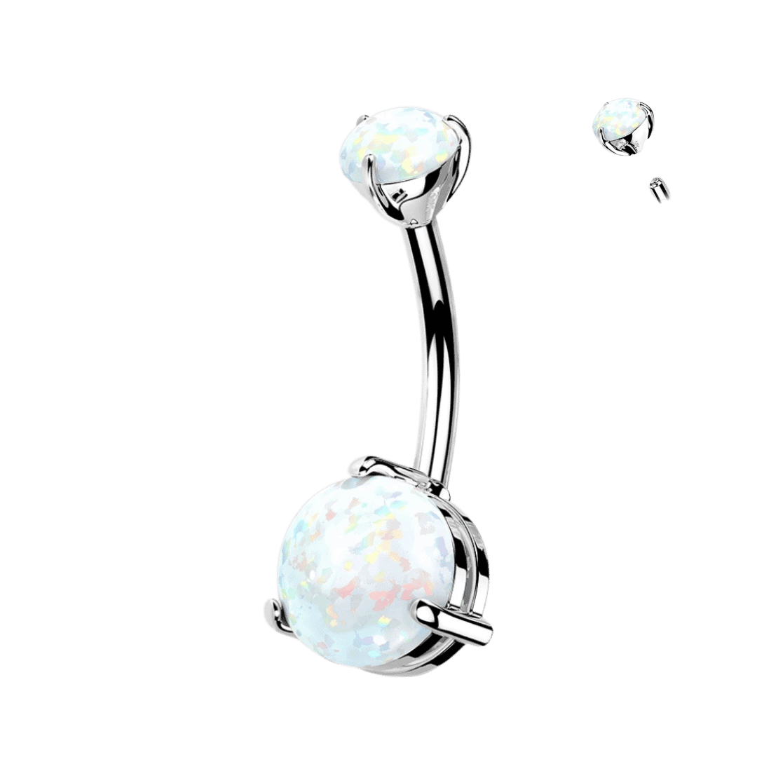 belly barbell pronged opal gem white gold 14k