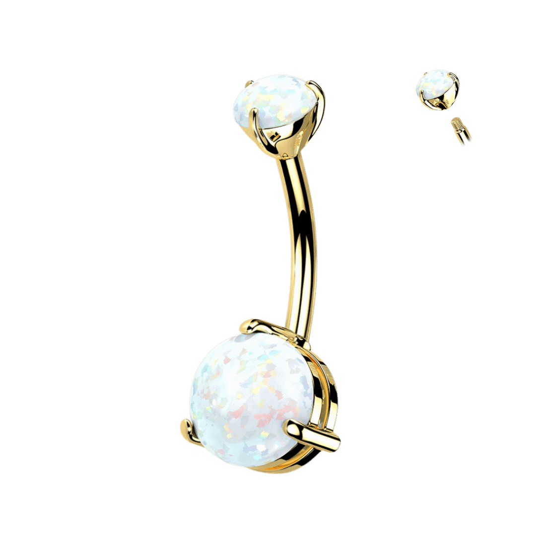 14k yellow gold pronged opal gem belly jewelry