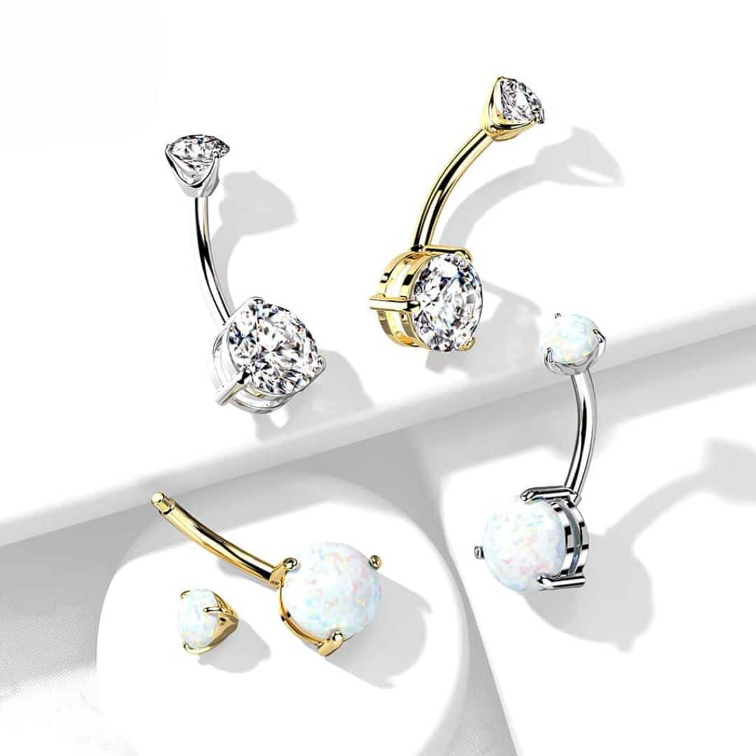 pronged opal belly barbell image