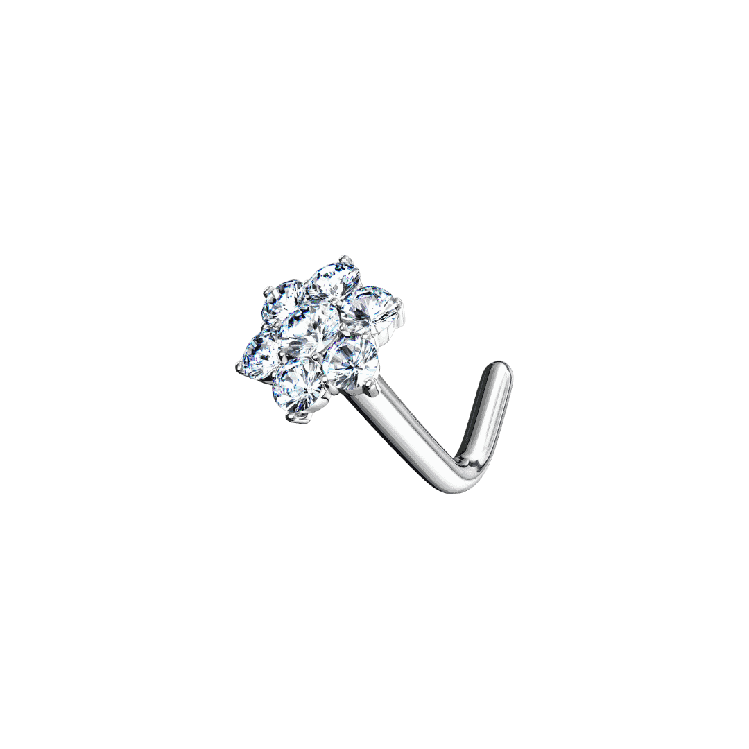 14k white gold rose flower nose l stud