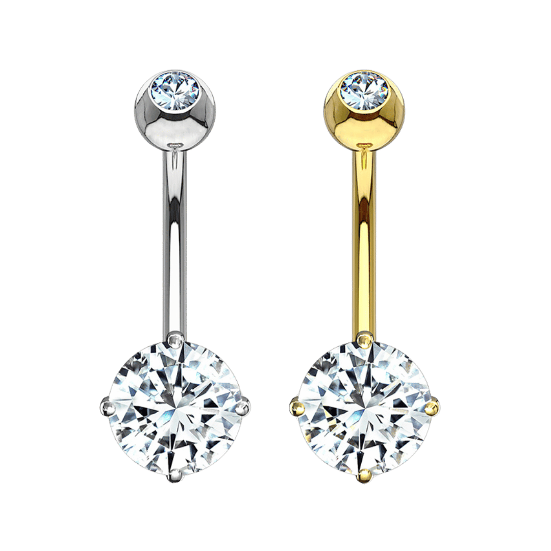 belly piercing jewelry 14k gold round cz ends
