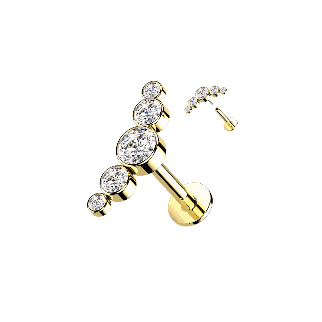 threadless labret stud helix piercing round gem cluster design 14k