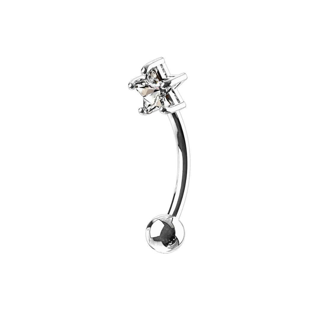 14k white gold star gem rook barbell