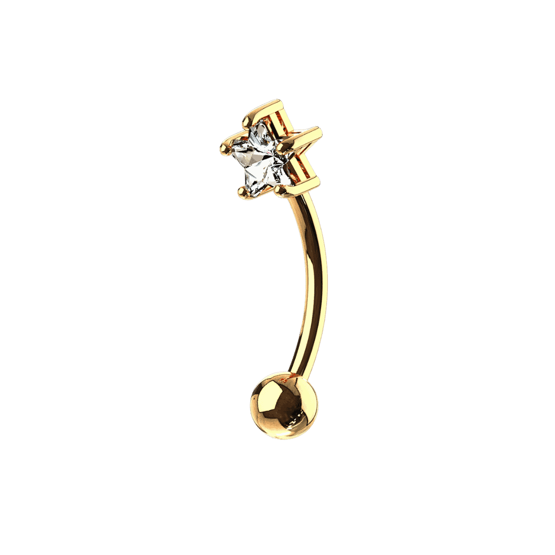 14k yellow gold star gem rook barbell