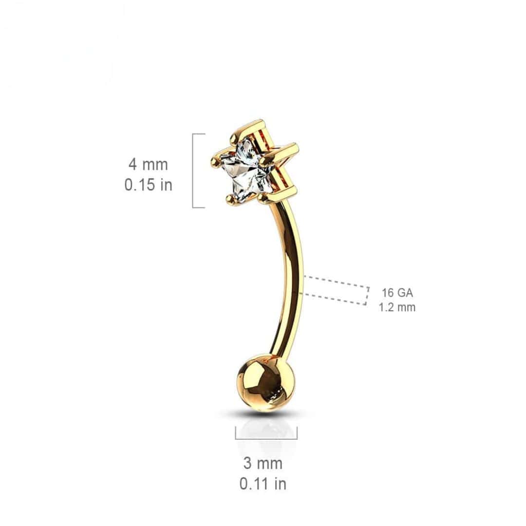 jewelry size star gem rook barbell