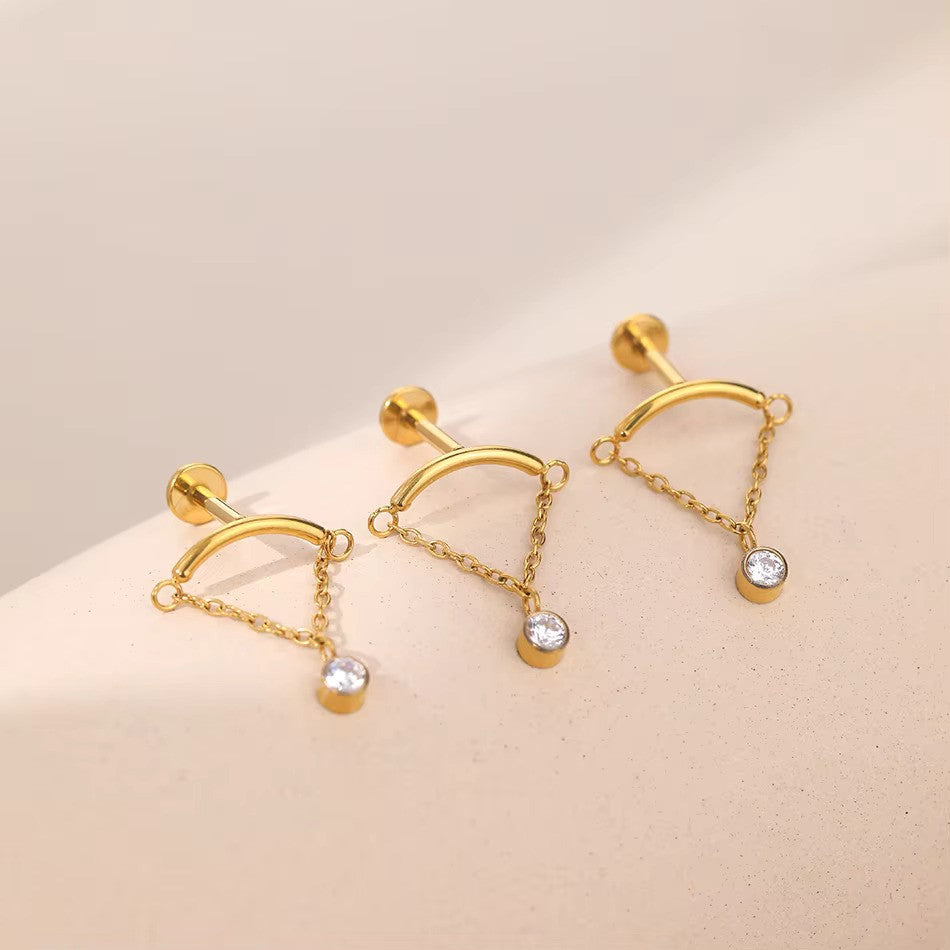 Titanium Floating Chain with Bezeled Gem Threaded Labret