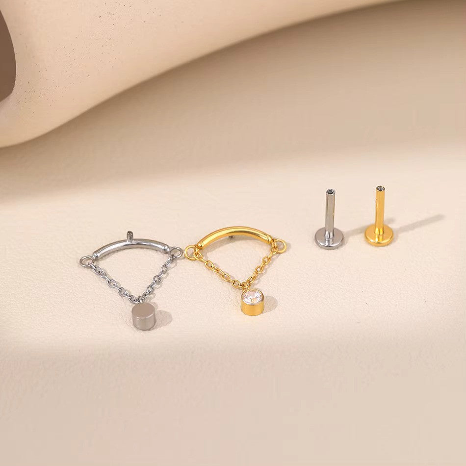 Titanium Floating Chain with Bezeled Gem Threaded Labret