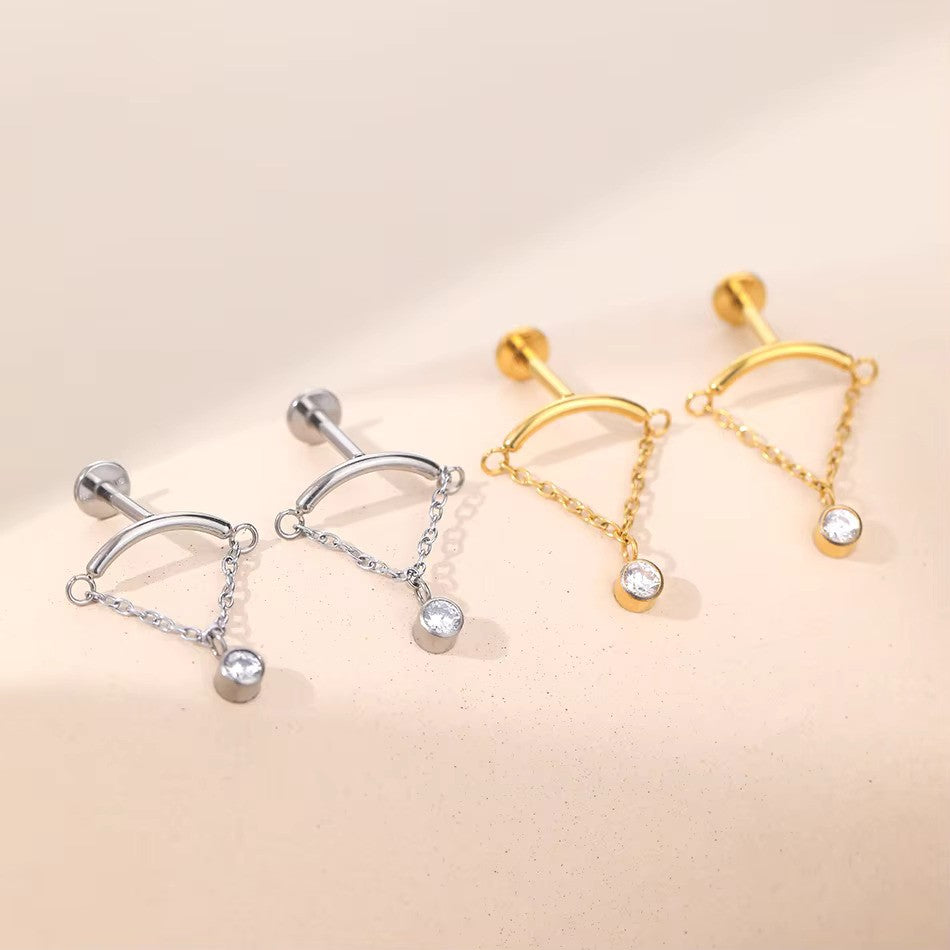 Titanium Floating Chain with Bezeled Gem Threaded Labret