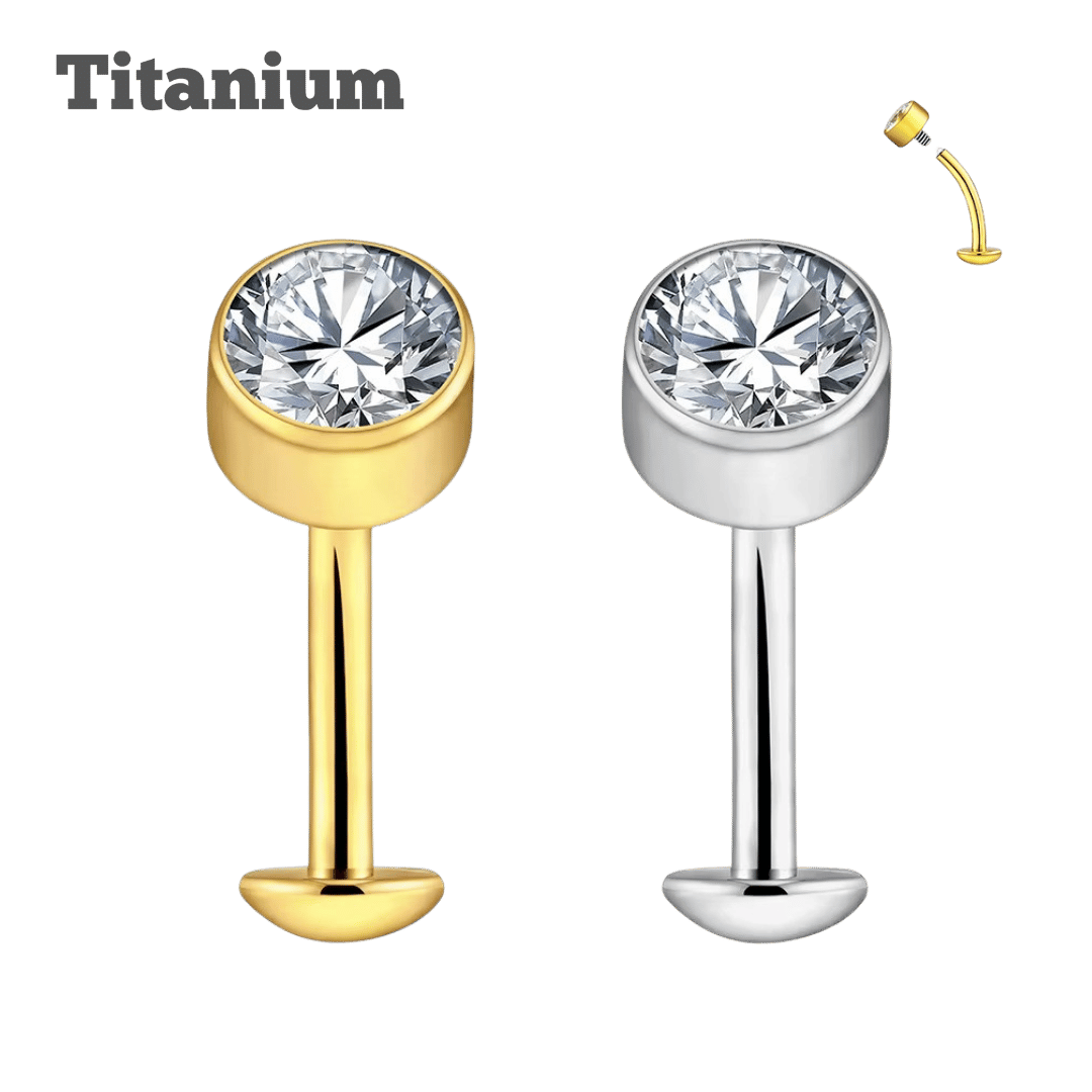 Titanium Reverse Flat Gem Internally Threaded Belly Barbell