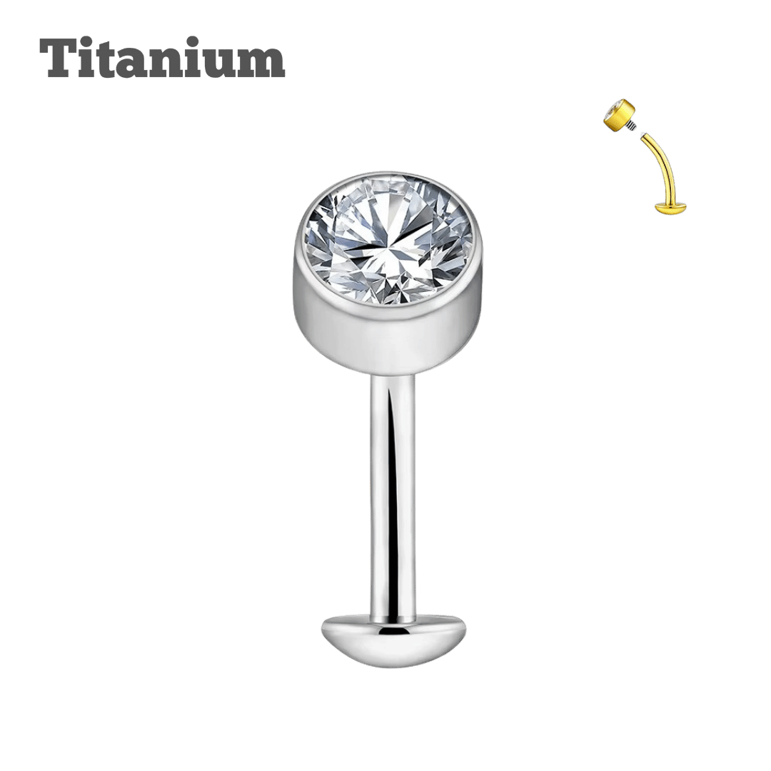 Titanium Reverse Flat Gem Internally Threaded Belly Barbell