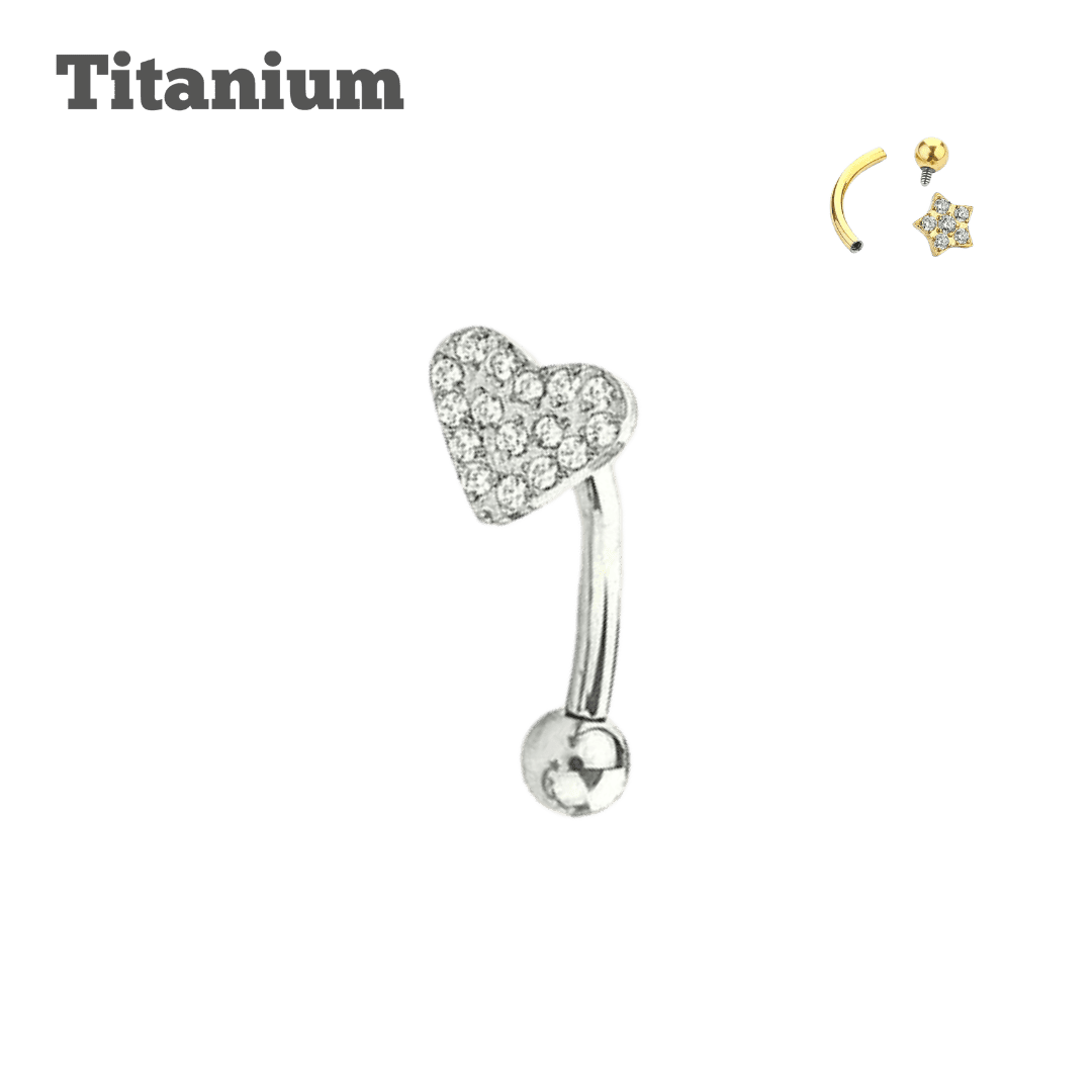 steel color rook piercing jewelry titanium studded heart threaded barbell