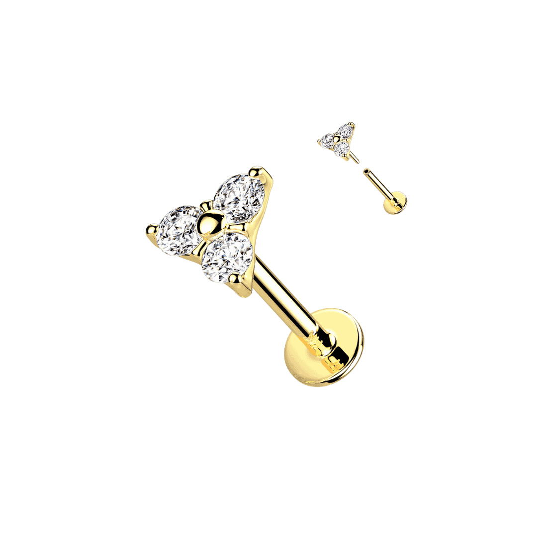 gold color trinity gem threadless labret